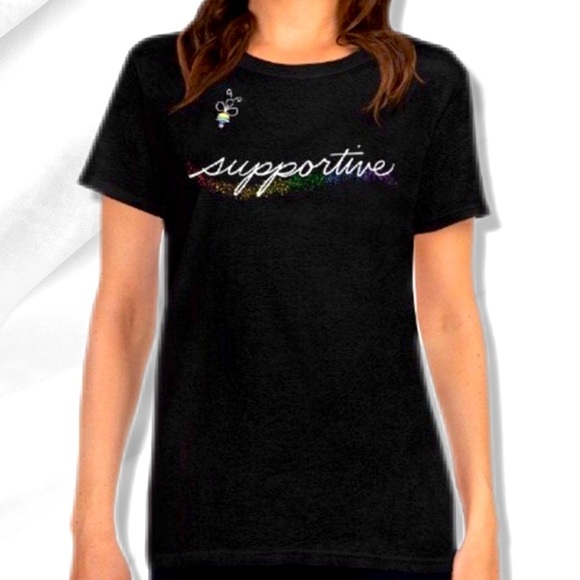 Beeanattitude Tops - Black “Bee Supportive” Graphic T Large